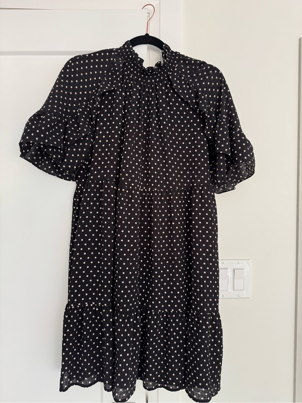 Sézane Ninon Dress Black & White Polka Dot – Ruffle – Puff Sleeve - Size 42